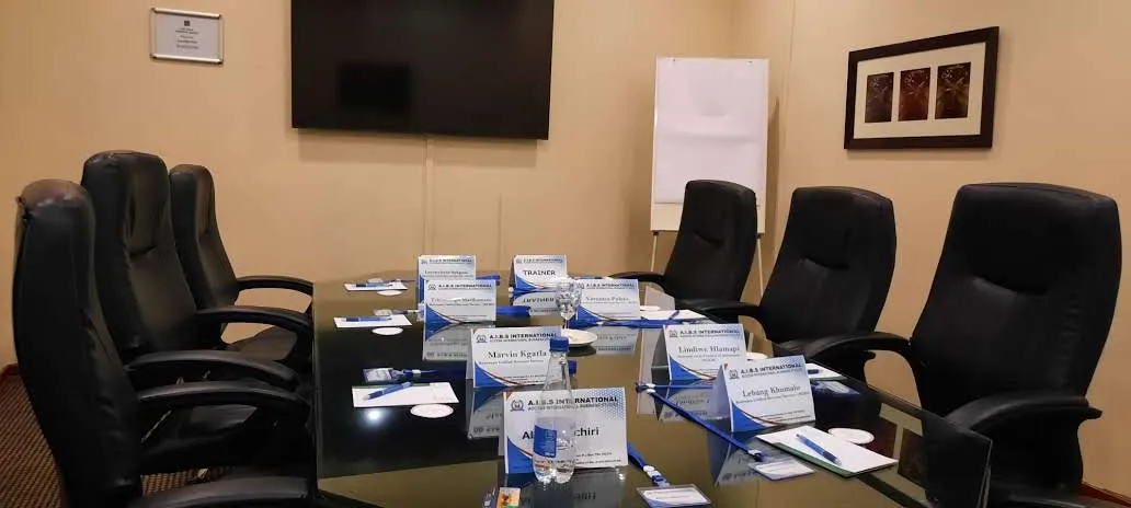 AIBS training room set up with name cards and materials